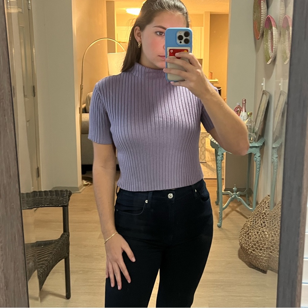 Purple Short Sleeve Sweater